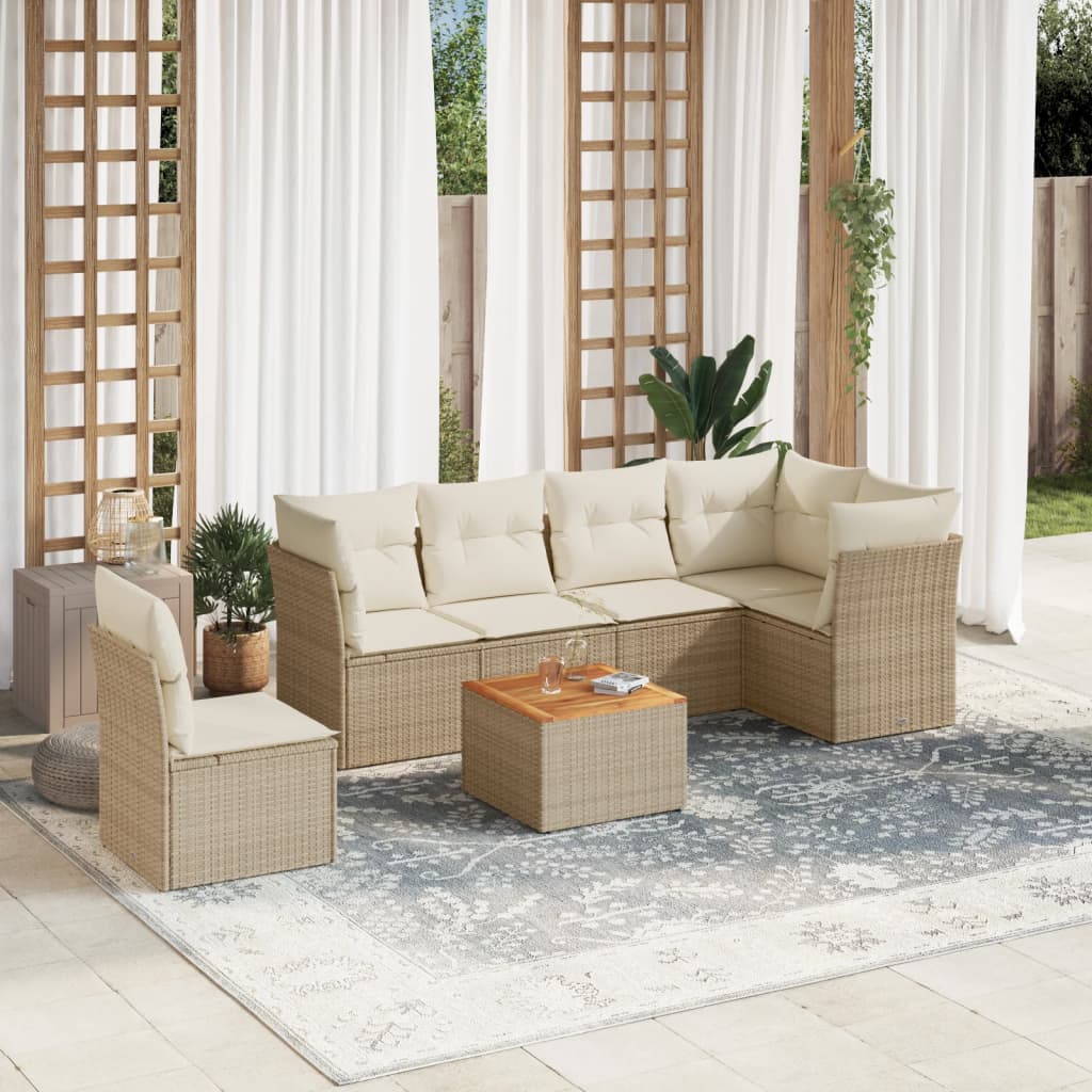 7-delige Loungeset met kussens poly rattan beige is nu te koop bij PeponiXL, paradijselijk wonen!