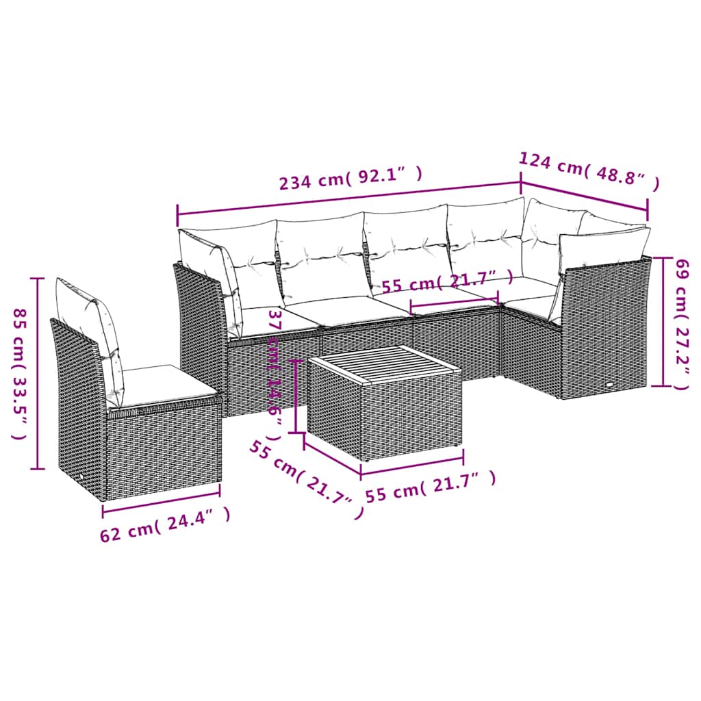 7-delige Loungeset met kussens poly rattan grijs is nu te koop bij PeponiXL, paradijselijk wonen!