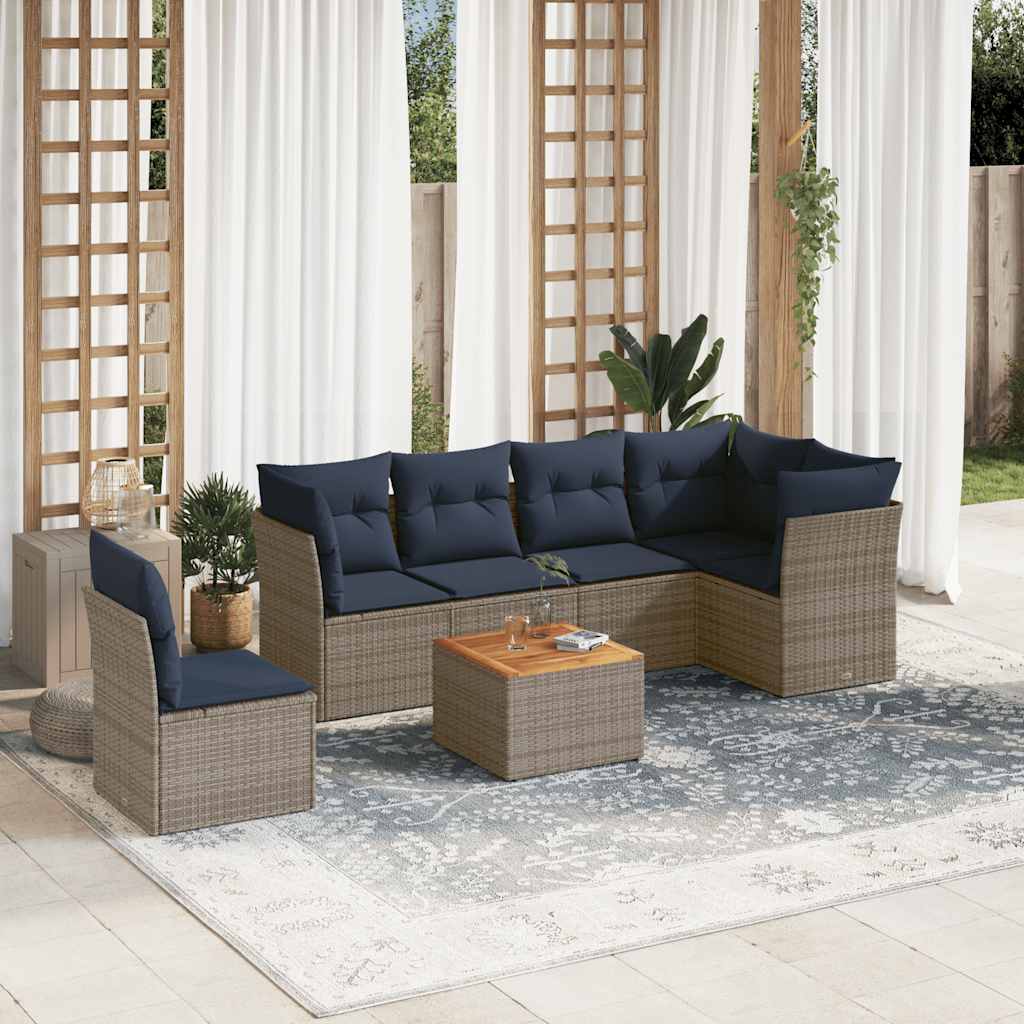 7-delige Loungeset met kussens poly rattan grijs is nu te koop bij PeponiXL, paradijselijk wonen!
