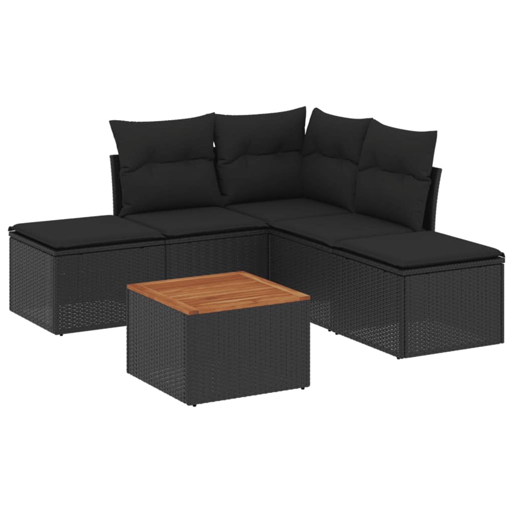 6-delige Loungeset met kussens poly rattan zwart is nu te koop bij PeponiXL, paradijselijk wonen!