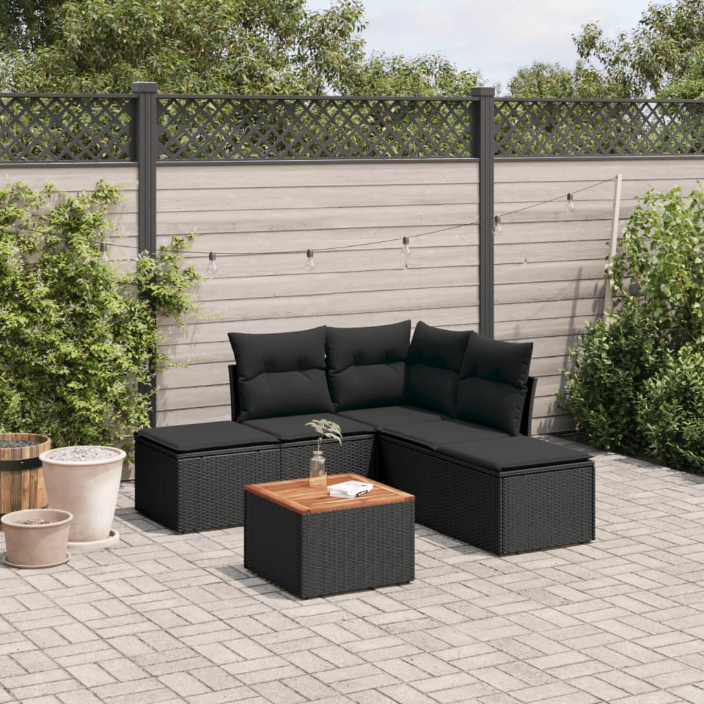 6-delige Loungeset met kussens poly rattan zwart is nu te koop bij PeponiXL, paradijselijk wonen!