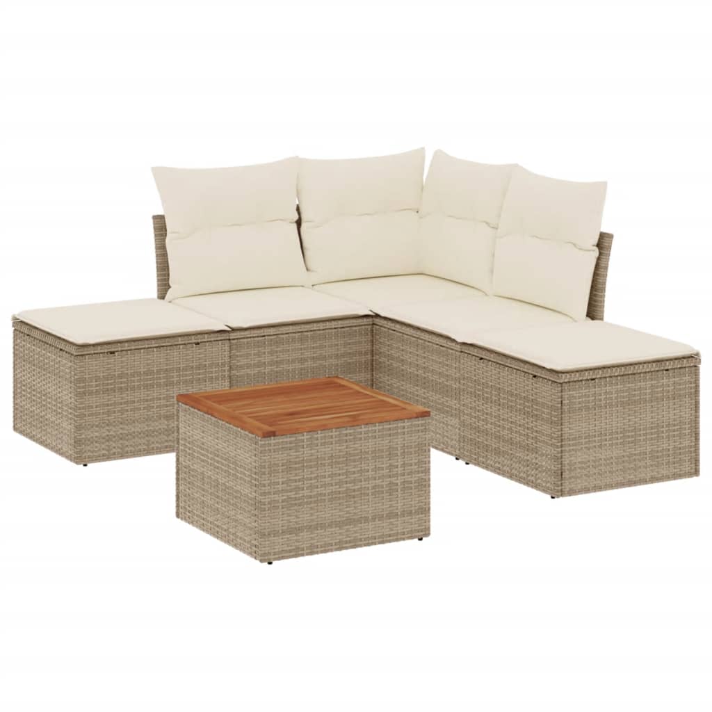6-delige Loungeset met kussens poly rattan beige is nu te koop bij PeponiXL, paradijselijk wonen!