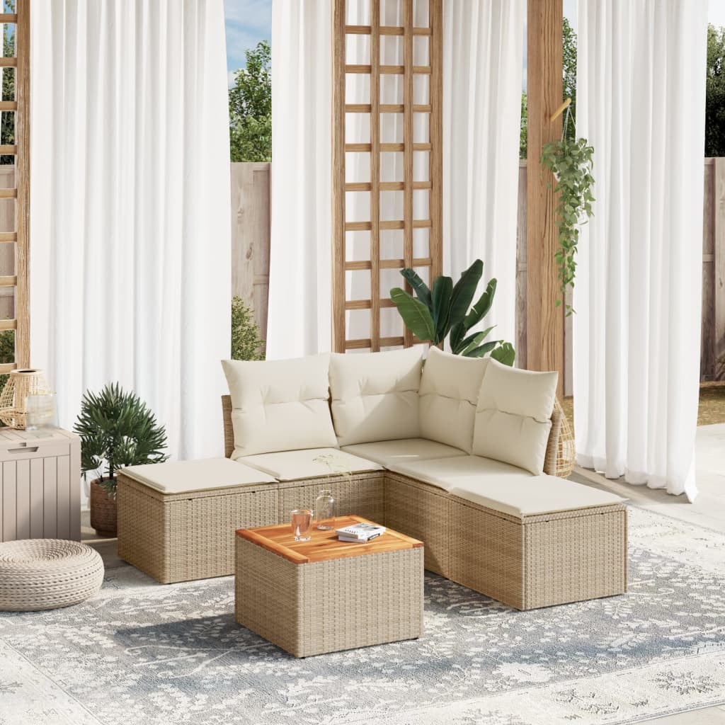 6-delige Loungeset met kussens poly rattan beige is nu te koop bij PeponiXL, paradijselijk wonen!