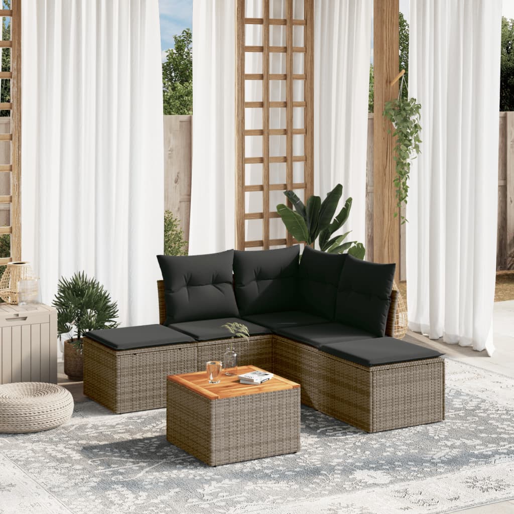 6-delige Loungeset met kussens poly rattan grijs is nu te koop bij PeponiXL, paradijselijk wonen!