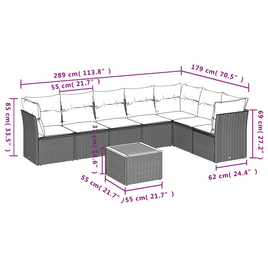 8-delige Loungeset met kussens poly rattan beige is nu te koop bij PeponiXL, paradijselijk wonen!