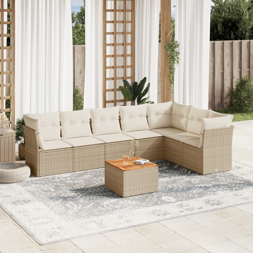 8-delige Loungeset met kussens poly rattan beige is nu te koop bij PeponiXL, paradijselijk wonen!