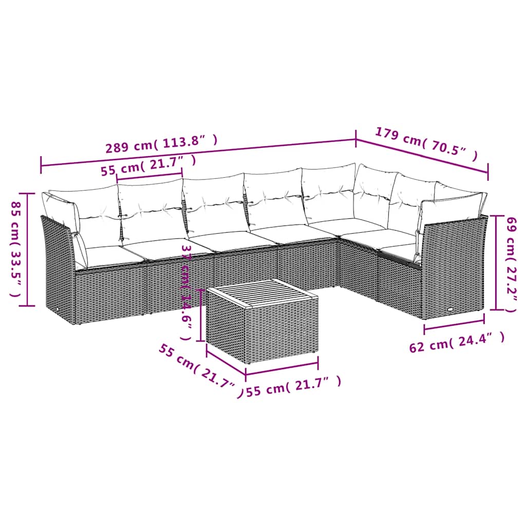 8-delige Loungeset met kussens poly rattan grijs is nu te koop bij PeponiXL, paradijselijk wonen!
