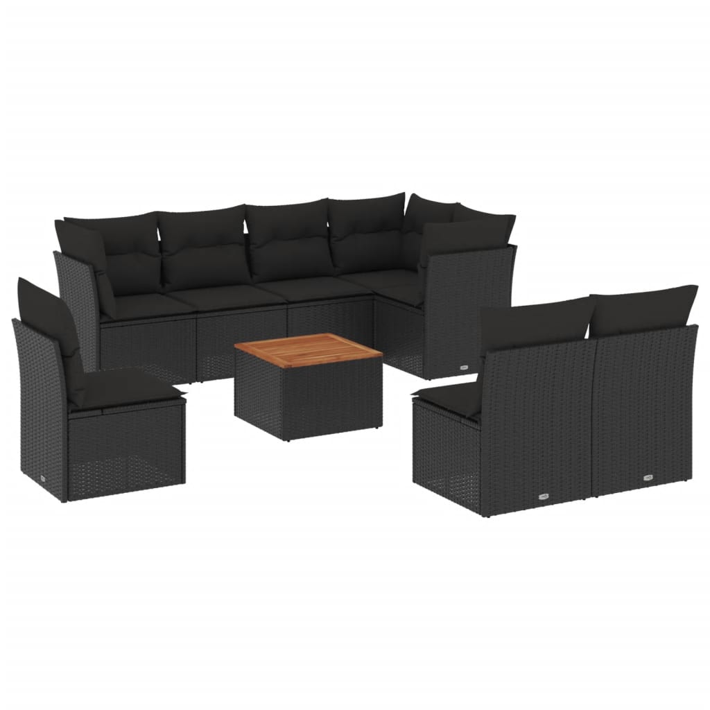 9-delige Loungeset met kussens poly rattan zwart is nu te koop bij PeponiXL, paradijselijk wonen!