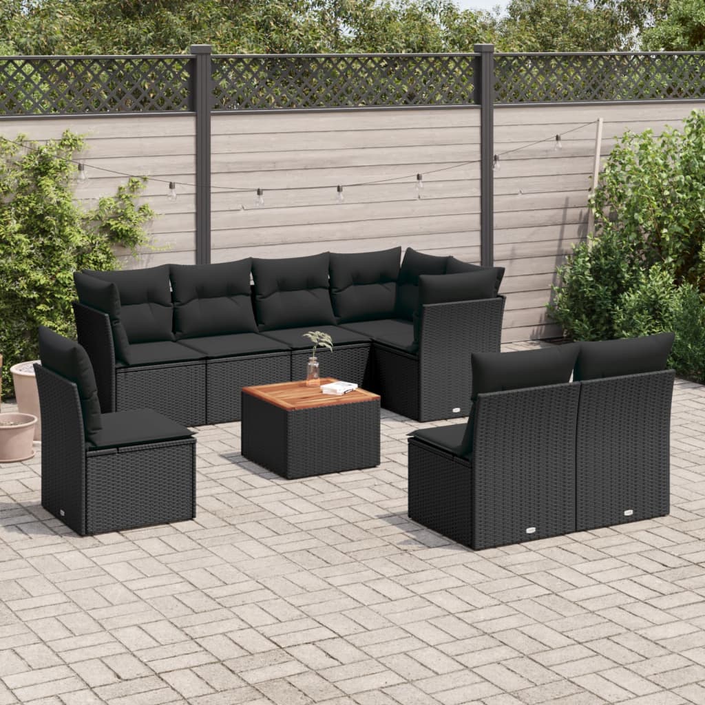 9-delige Loungeset met kussens poly rattan zwart is nu te koop bij PeponiXL, paradijselijk wonen!
