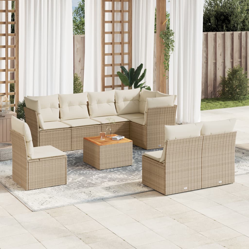 9-delige Loungeset met kussens poly rattan beige is nu te koop bij PeponiXL, paradijselijk wonen!