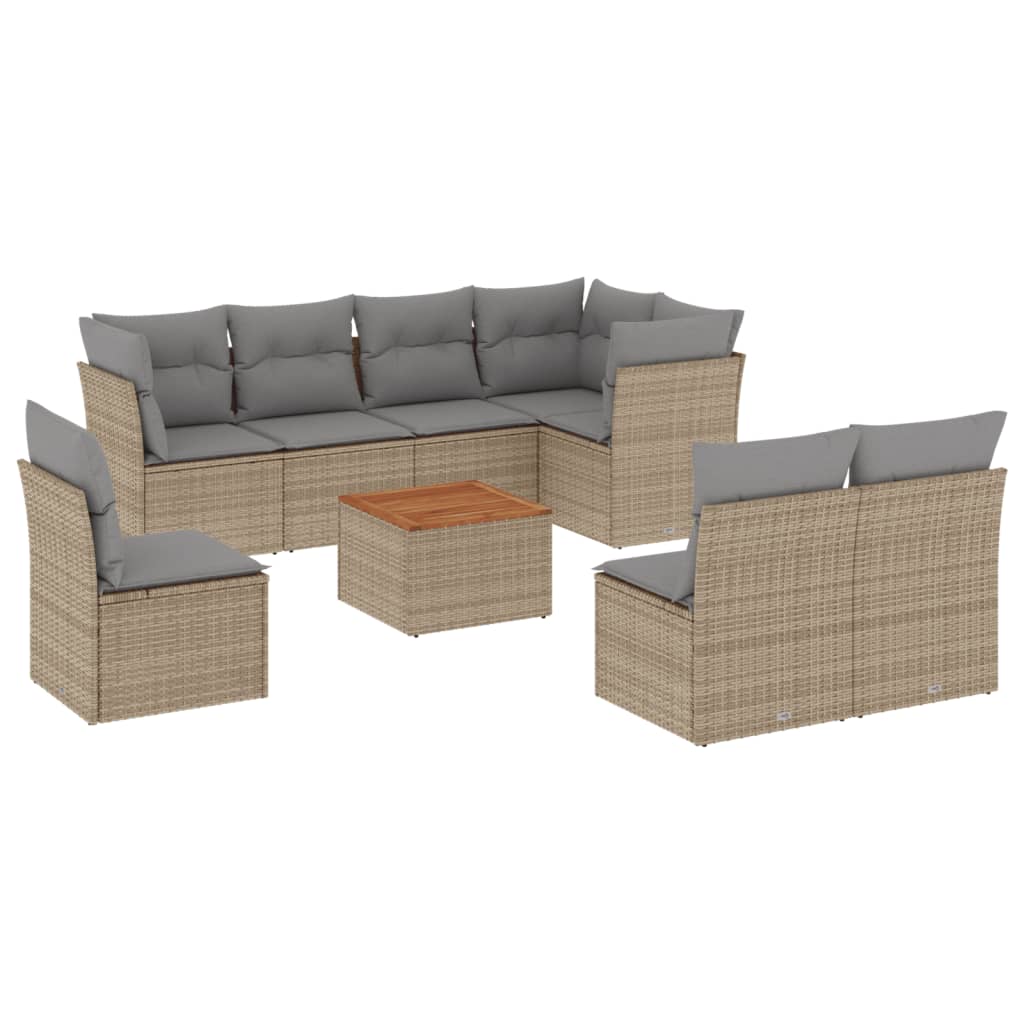 9-delige Loungeset met kussens poly rattan gemengd beige is nu te koop bij PeponiXL, paradijselijk wonen!