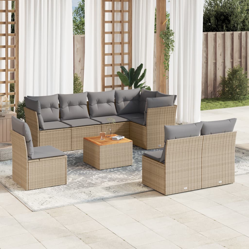 9-delige Loungeset met kussens poly rattan gemengd beige is nu te koop bij PeponiXL, paradijselijk wonen!