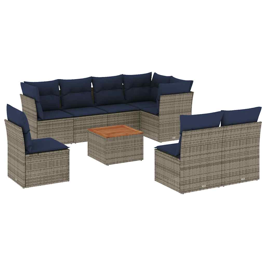 9-delige Loungeset met kussens poly rattan grijs is nu te koop bij PeponiXL, paradijselijk wonen!