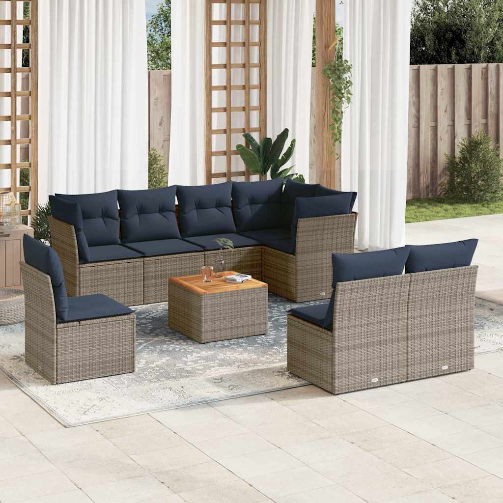 9-delige Loungeset met kussens poly rattan grijs is nu te koop bij PeponiXL, paradijselijk wonen!