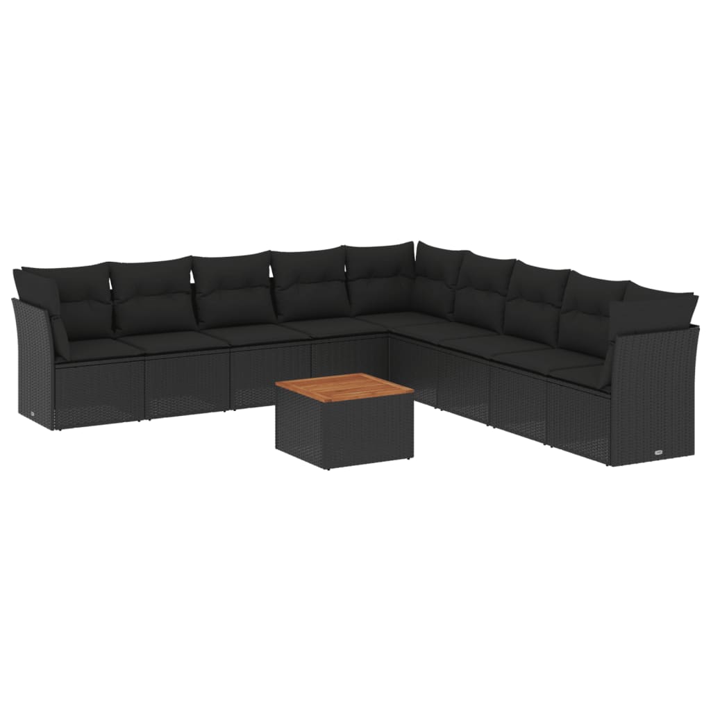 10-delige Loungeset met kussens poly rattan zwart is nu te koop bij PeponiXL, paradijselijk wonen!