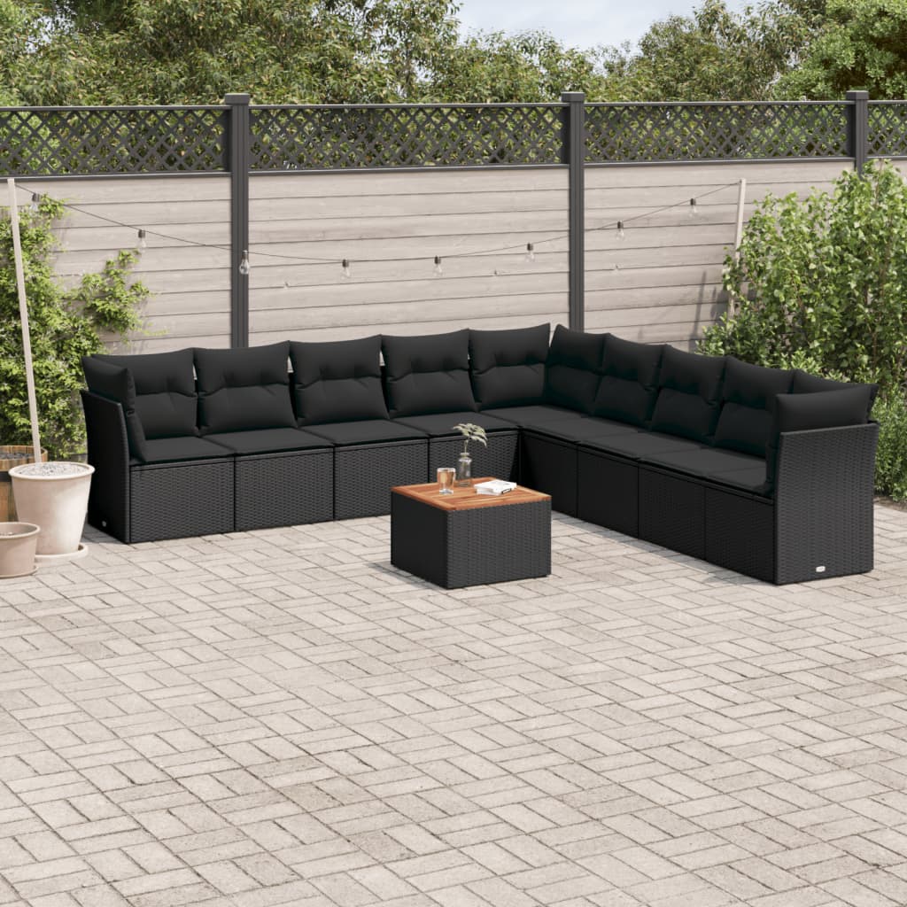 10-delige Loungeset met kussens poly rattan zwart is nu te koop bij PeponiXL, paradijselijk wonen!
