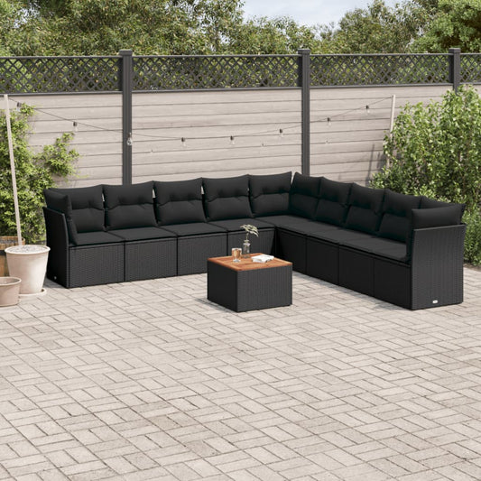 10-delige Loungeset met kussens poly rattan zwart is nu te koop bij PeponiXL, paradijselijk wonen!