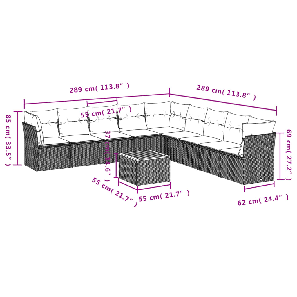 10-delige Loungeset met kussens poly rattan beige is nu te koop bij PeponiXL, paradijselijk wonen!