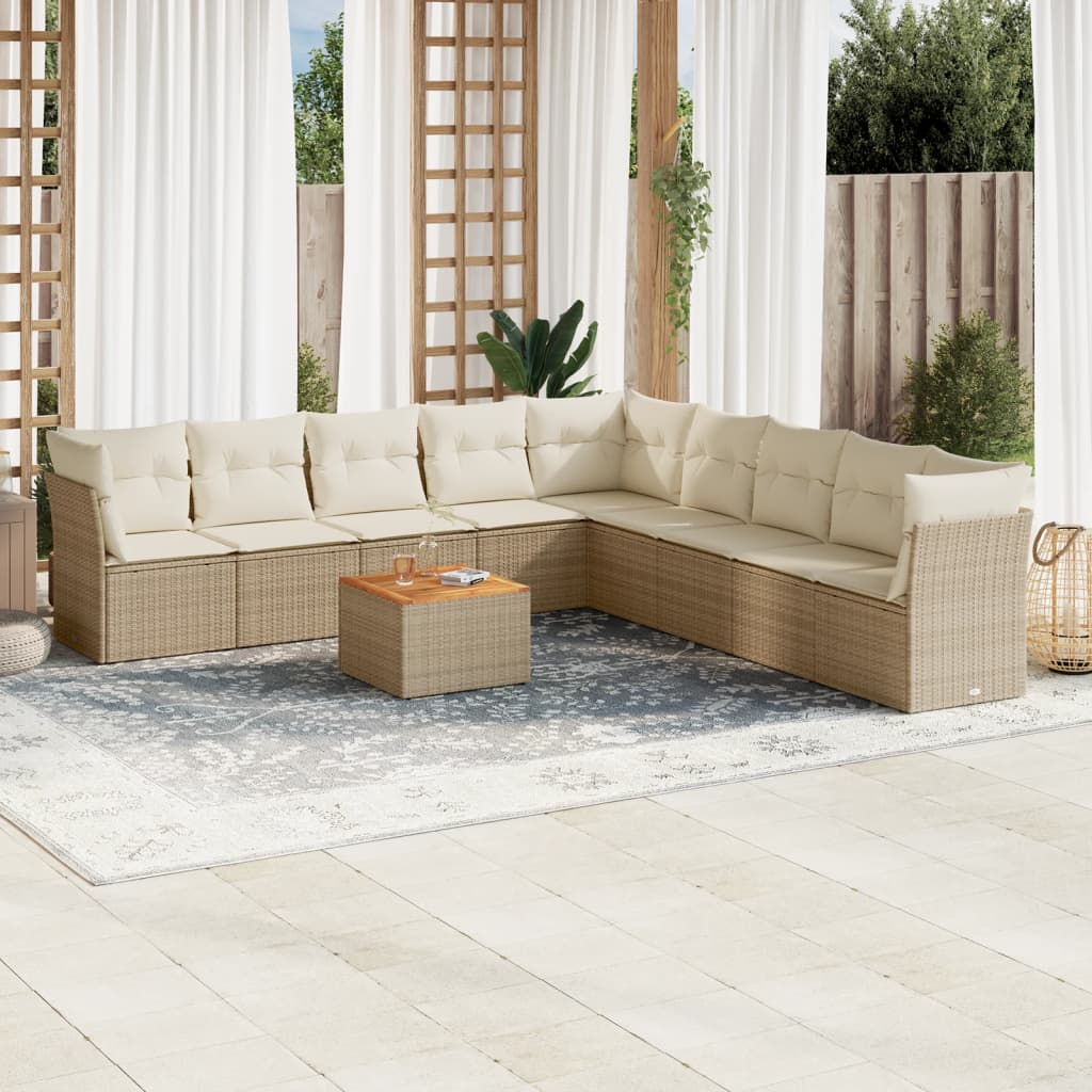 10-delige Loungeset met kussens poly rattan beige is nu te koop bij PeponiXL, paradijselijk wonen!