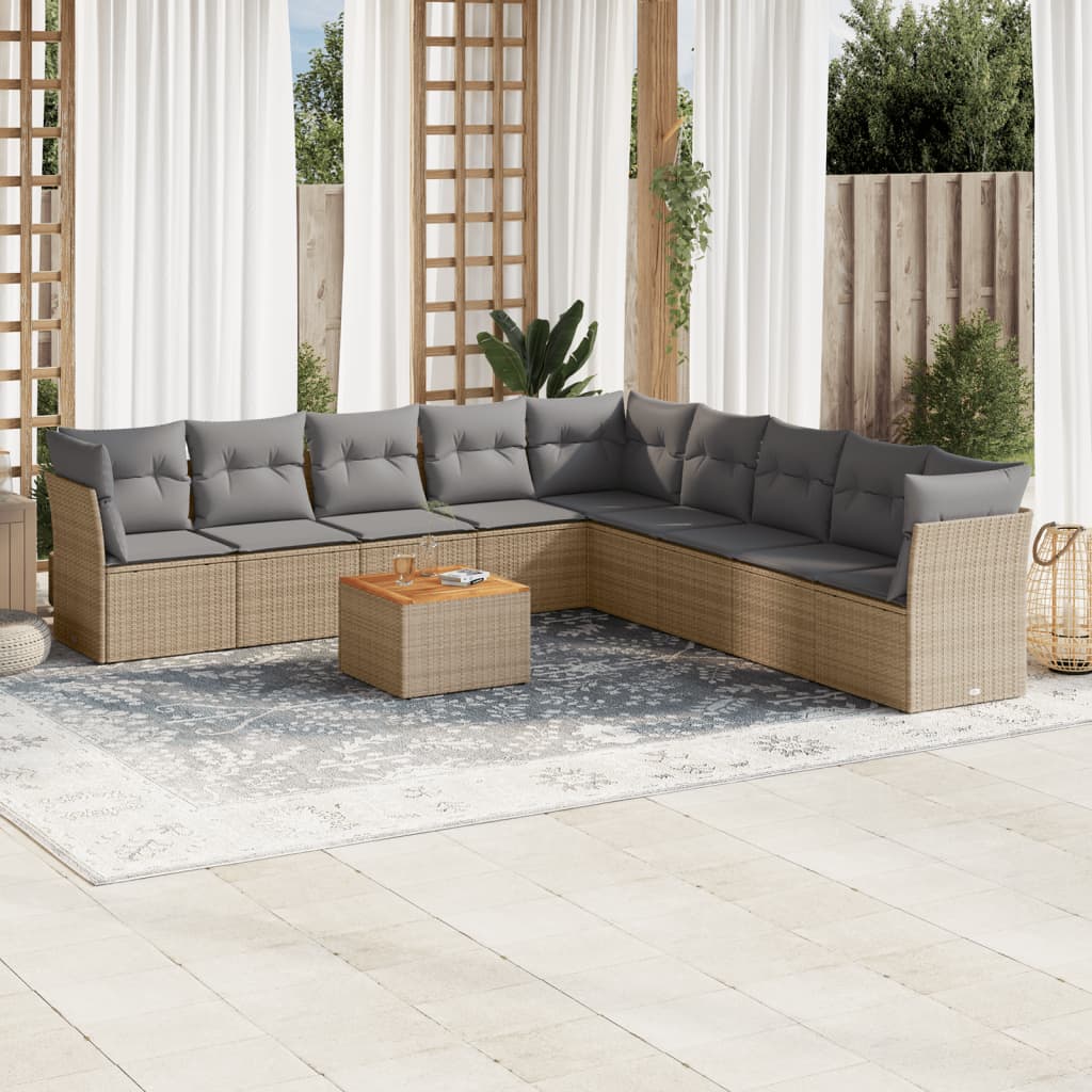 10-delige Loungeset met kussens poly rattan gemengd beige is nu te koop bij PeponiXL, paradijselijk wonen!