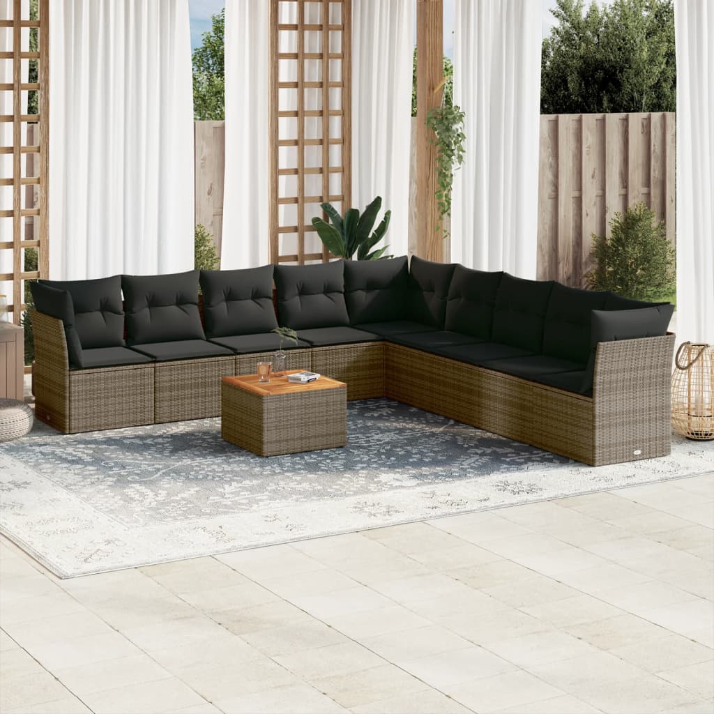 10-delige Loungeset met kussens poly rattan grijs is nu te koop bij PeponiXL, paradijselijk wonen!