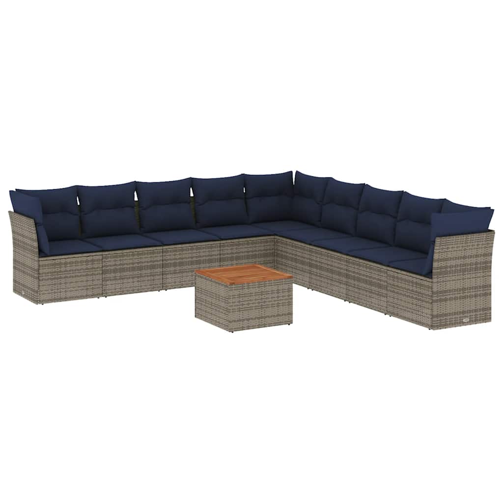 10-delige Loungeset met kussens poly rattan grijs is nu te koop bij PeponiXL, paradijselijk wonen!