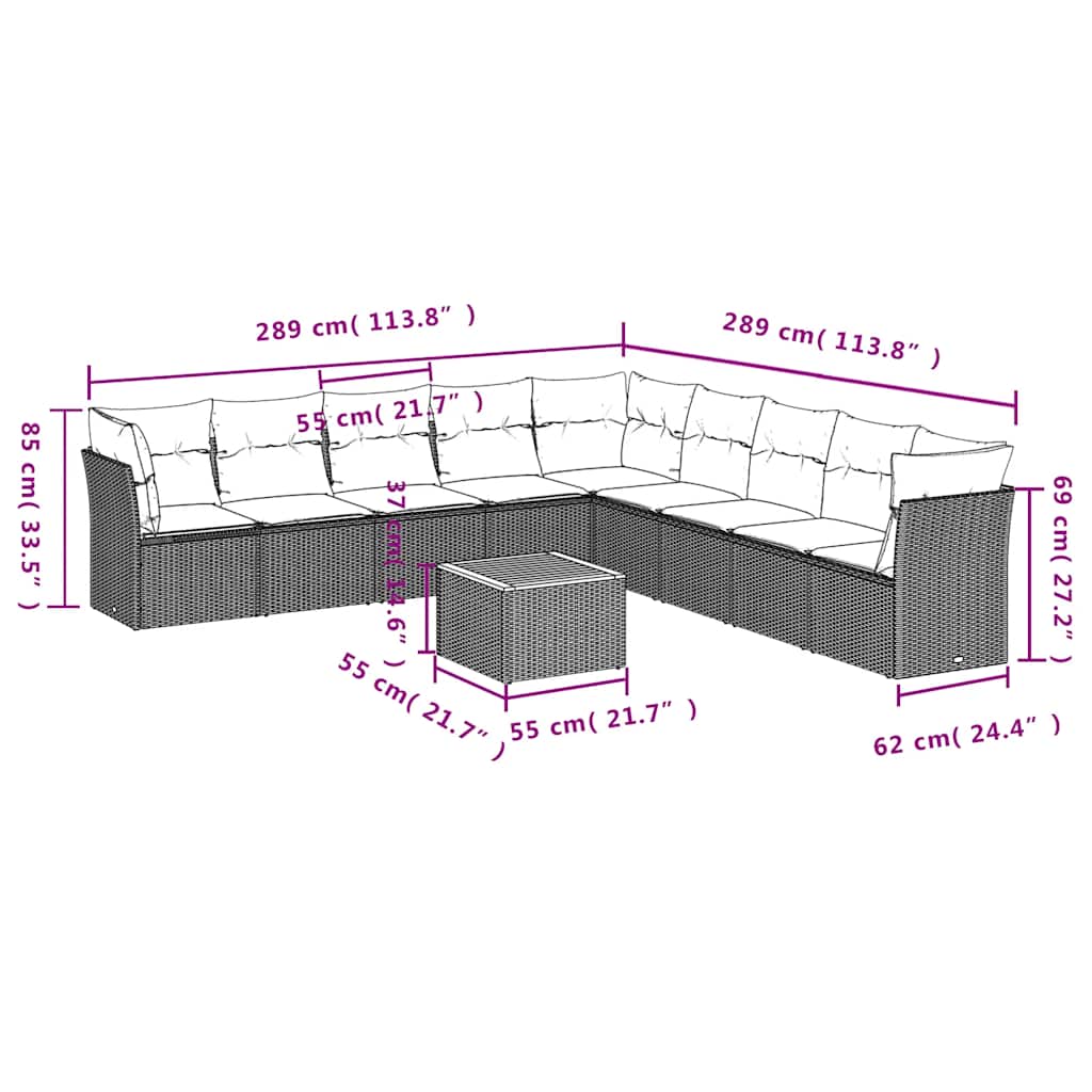 10-delige Loungeset met kussens poly rattan grijs is nu te koop bij PeponiXL, paradijselijk wonen!
