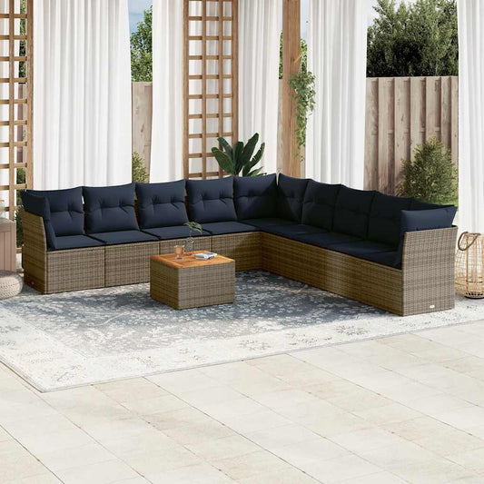 10-delige Loungeset met kussens poly rattan grijs is nu te koop bij PeponiXL, paradijselijk wonen!