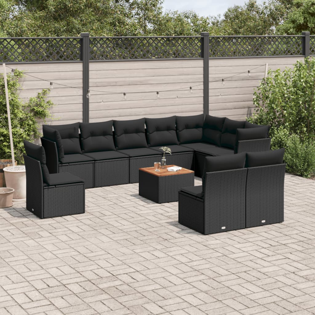 11-delige Loungeset met kussens poly rattan zwart is nu te koop bij PeponiXL, paradijselijk wonen!