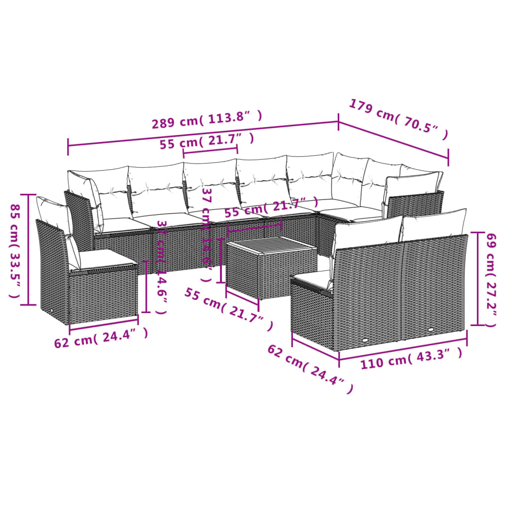11-delige Loungeset met kussens poly rattan gemengd beige is nu te koop bij PeponiXL, paradijselijk wonen!