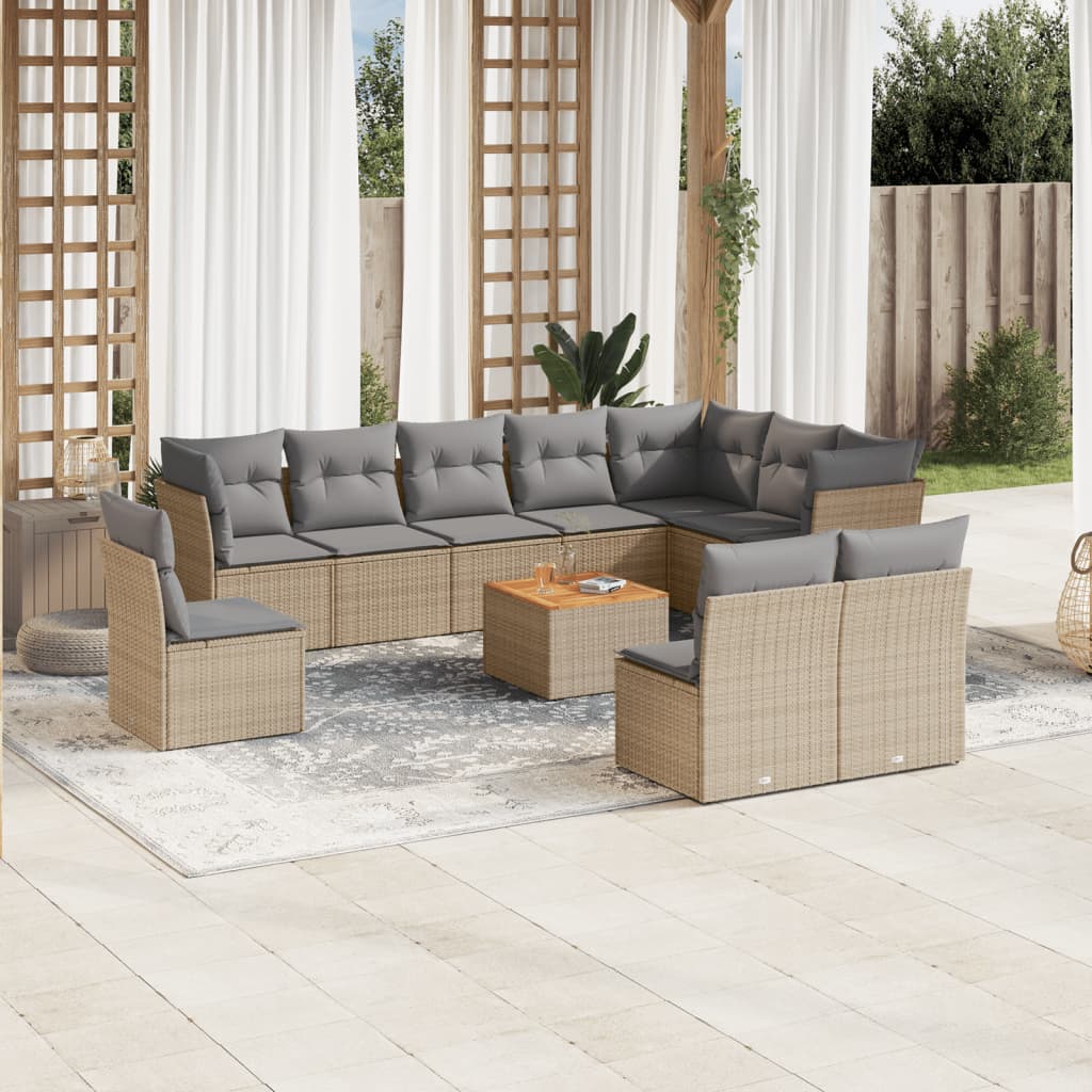 11-delige Loungeset met kussens poly rattan gemengd beige is nu te koop bij PeponiXL, paradijselijk wonen!