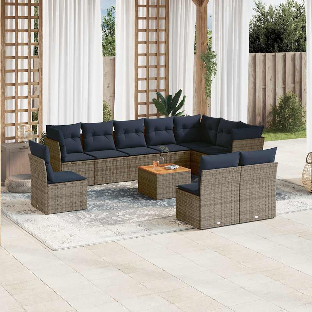 11-delige Loungeset met kussens poly rattan grijs is nu te koop bij PeponiXL, paradijselijk wonen!