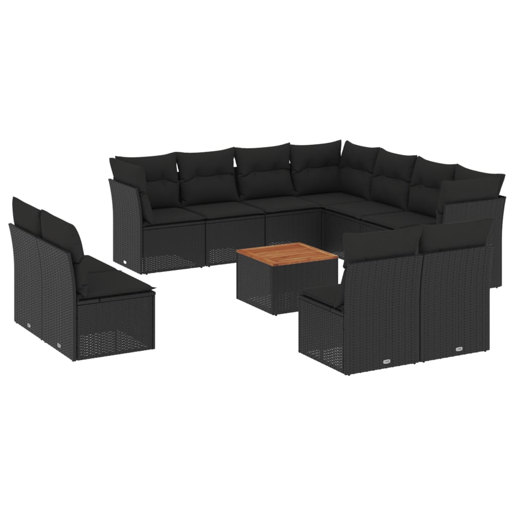 12-delige Loungeset met kussens poly rattan zwart is nu te koop bij PeponiXL, paradijselijk wonen!
