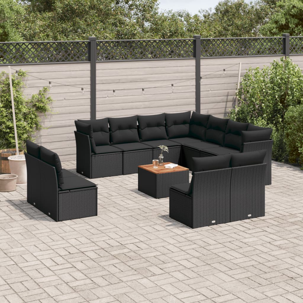12-delige Loungeset met kussens poly rattan zwart is nu te koop bij PeponiXL, paradijselijk wonen!