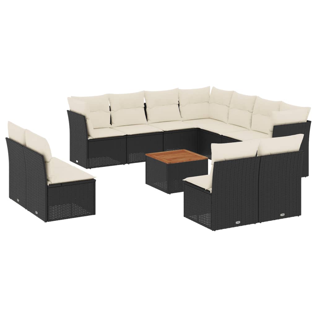12-delige Loungeset met kussens poly rattan zwart is nu te koop bij PeponiXL, paradijselijk wonen!