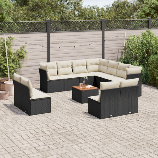 12-delige Loungeset met kussens poly rattan zwart is nu te koop bij PeponiXL, paradijselijk wonen!