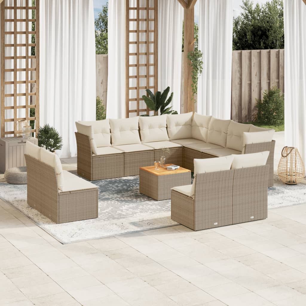12-delige Loungeset met kussens poly rattan beige is nu te koop bij PeponiXL, paradijselijk wonen!