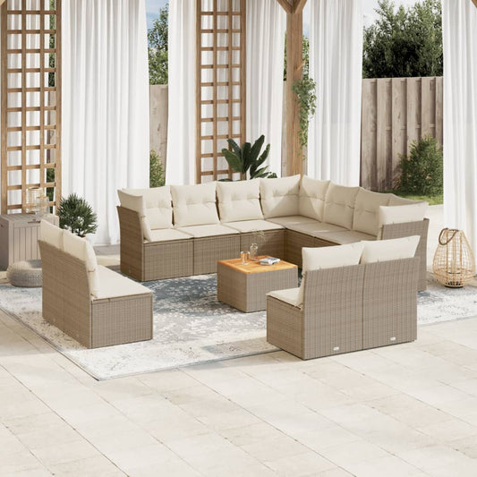 12-delige Loungeset met kussens poly rattan beige is nu te koop bij PeponiXL, paradijselijk wonen!