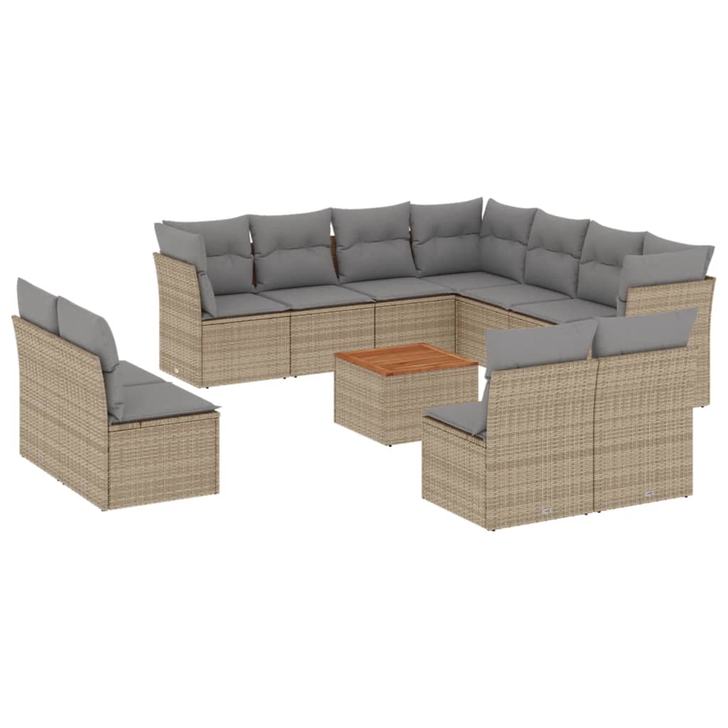 12-delige Loungeset met kussens poly rattan gemengd beige is nu te koop bij PeponiXL, paradijselijk wonen!