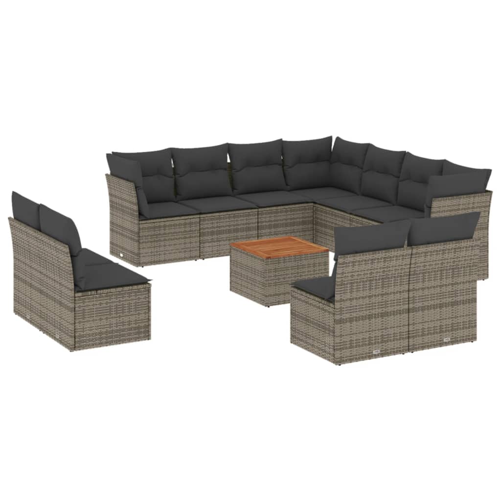 12-delige Loungeset met kussens poly rattan grijs is nu te koop bij PeponiXL, paradijselijk wonen!