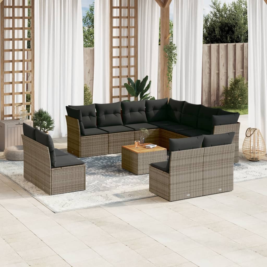 12-delige Loungeset met kussens poly rattan grijs is nu te koop bij PeponiXL, paradijselijk wonen!