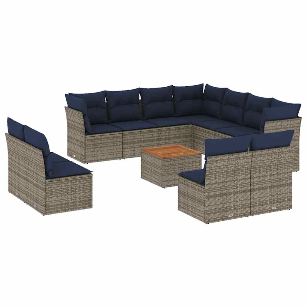12-delige Loungeset met kussens poly rattan grijs is nu te koop bij PeponiXL, paradijselijk wonen!