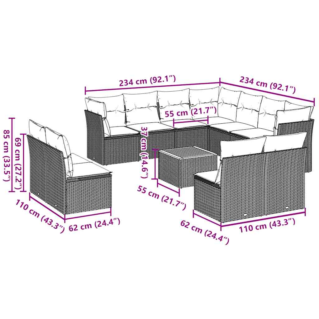 12-delige Loungeset met kussens poly rattan grijs is nu te koop bij PeponiXL, paradijselijk wonen!