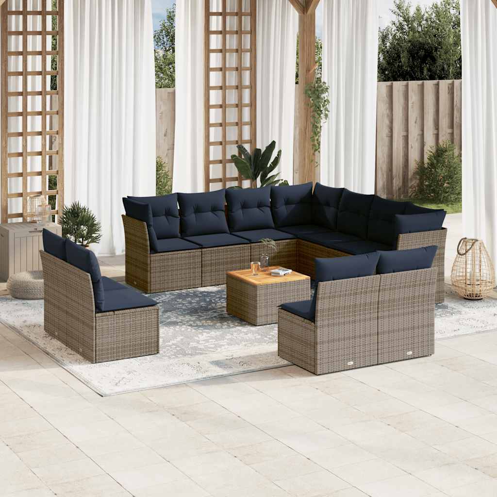 12-delige Loungeset met kussens poly rattan grijs is nu te koop bij PeponiXL, paradijselijk wonen!