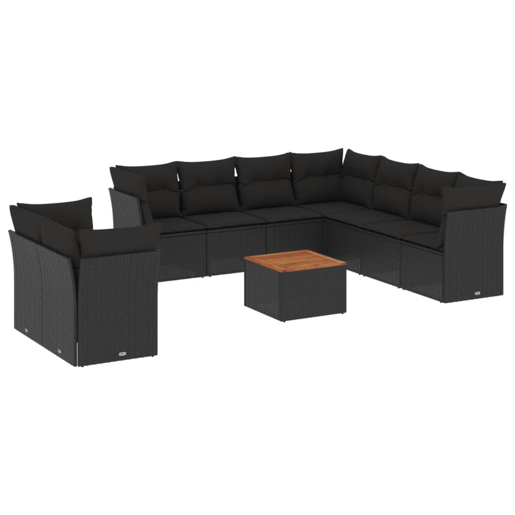 10-delige Loungeset met kussens poly rattan zwart is nu te koop bij PeponiXL, paradijselijk wonen!