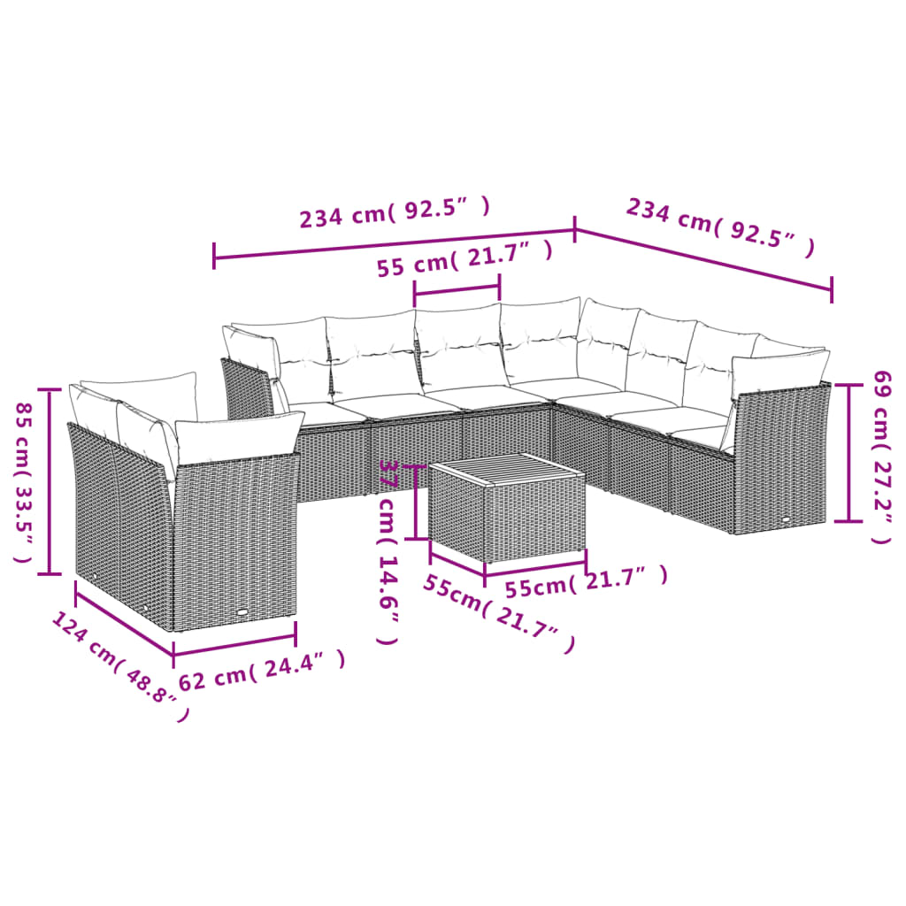 10-delige Loungeset met kussens poly rattan zwart is nu te koop bij PeponiXL, paradijselijk wonen!