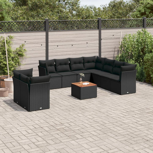10-delige Loungeset met kussens poly rattan zwart is nu te koop bij PeponiXL, paradijselijk wonen!
