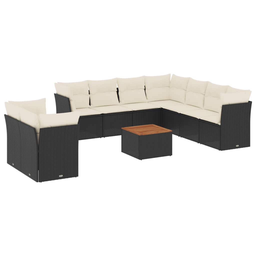 11-delige Loungeset met kussens poly rattan zwart is nu te koop bij PeponiXL, paradijselijk wonen!