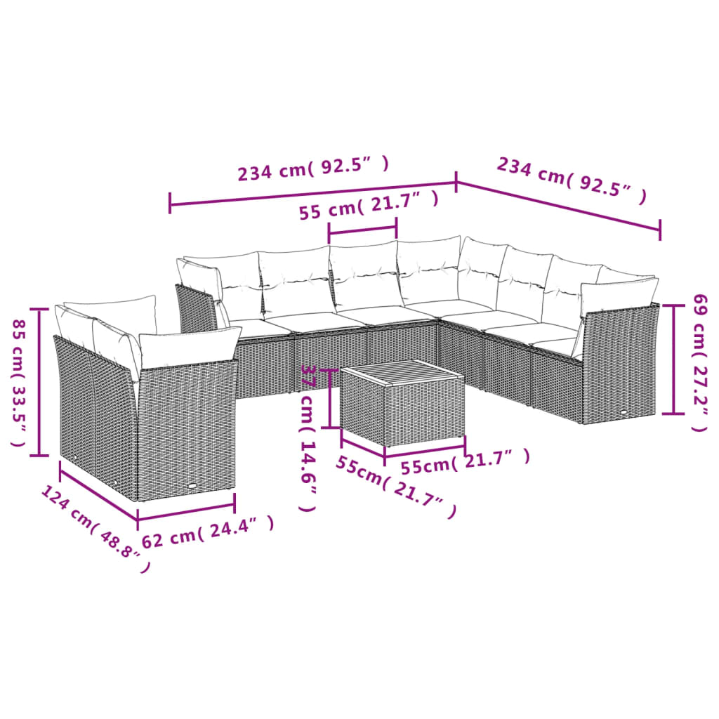 11-delige Loungeset met kussens poly rattan zwart is nu te koop bij PeponiXL, paradijselijk wonen!