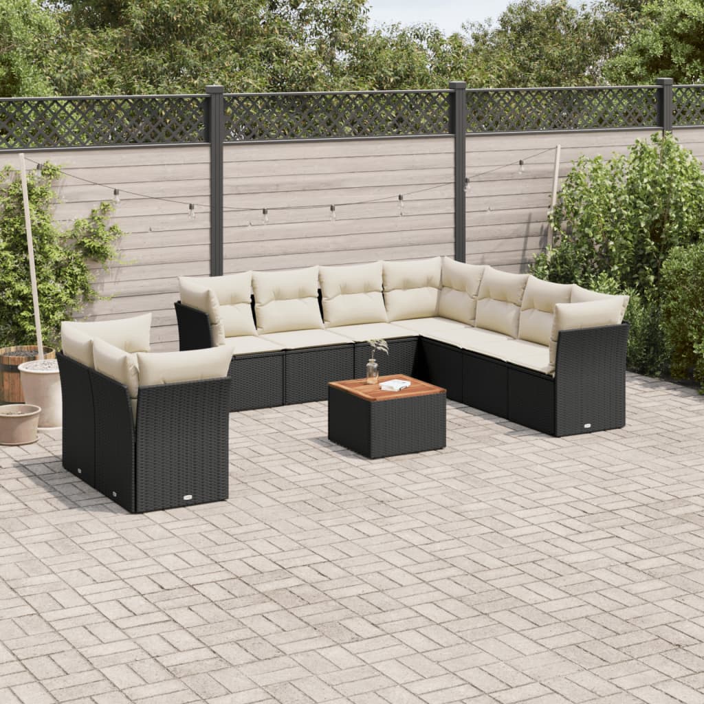 11-delige Loungeset met kussens poly rattan zwart is nu te koop bij PeponiXL, paradijselijk wonen!